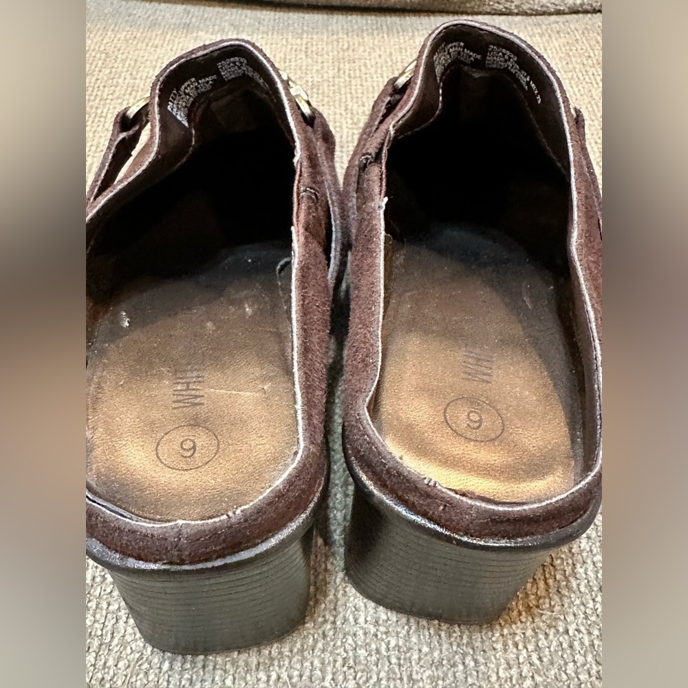 White Stag Brown Suede Mules with Gold Accent - Picture 7 of 16